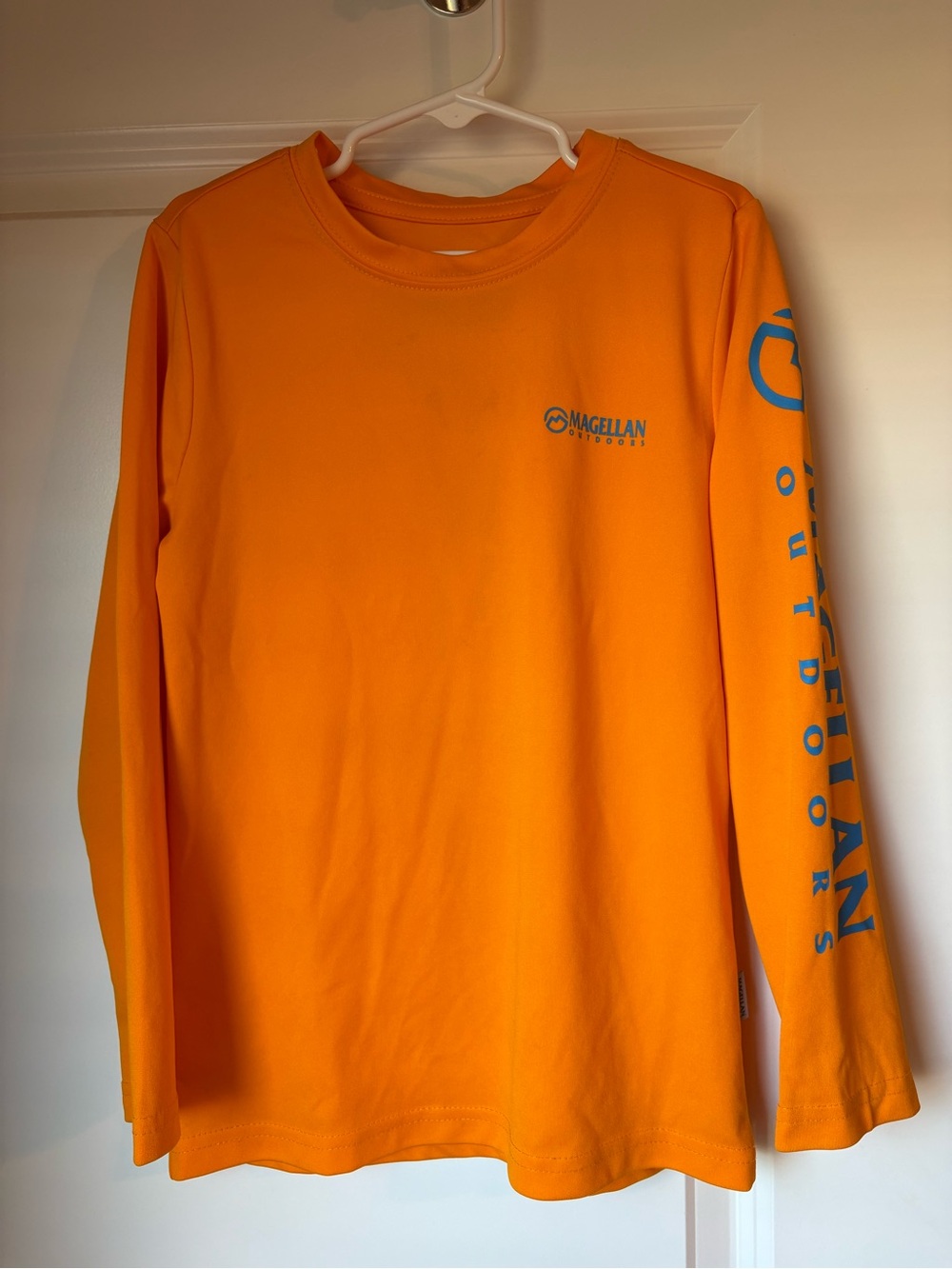 Magellan Outdoors Kids Long Sleeve Tee - Orange with Blue Logo Size XS